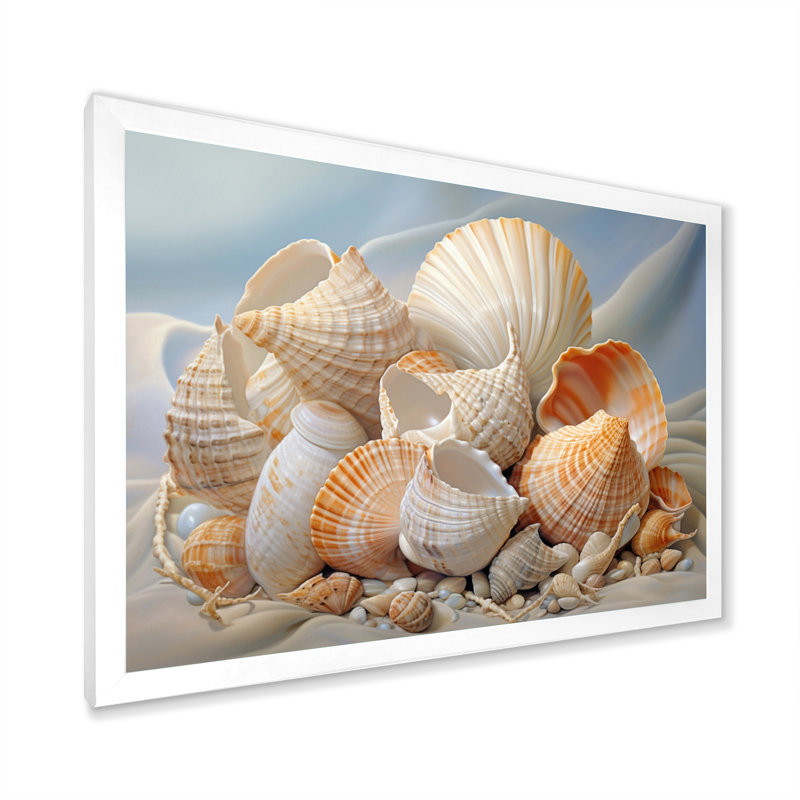 Collage de coquillages photoréalistes - impression, Cadre simple blanc, H 16 po x l 32 po x P 1 po