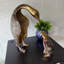 Ensemble de figurines de pingouins (parent et bébé) en aluminium moulé, doré, marron et turquoise, 25 cm de hauteur