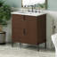 Meuble-lavabo de 30 po avec lavabo en céramique, équipé de poignées verticales et de tiroirs pleine extension, meuble-lavabo autoportant avec glissières de tiroir à fermeture en douceur, conception cannelée, brun foncé-1298180733