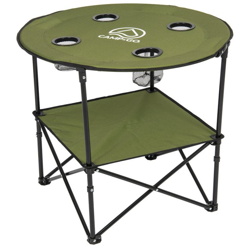 Moss Green Round Portable Folding Table with Cup Holders