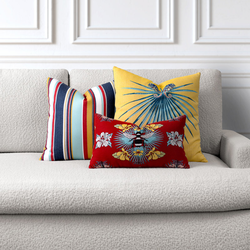 Multi-color Coordinated Set of 3 Indoor & Outdoor Throw Pillows, 3