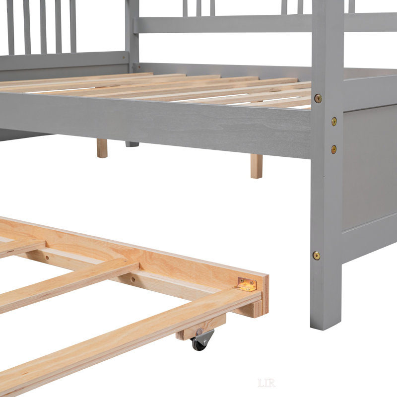 Lit de jour double en bois avec lit gigogne simple, peu encombrant, Full/Double, gris