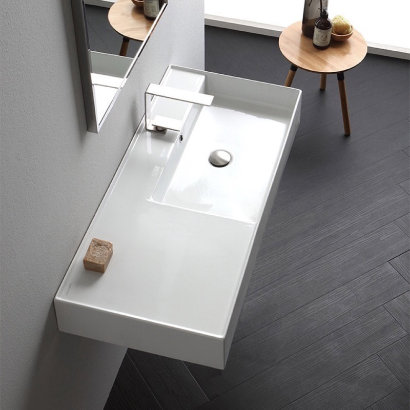 Scarabeo By Nameeks 18.1'' Glossy White Ceramic Rectangular Vessel, Wall Mount Bathroom Sink with Overflow, One Hole