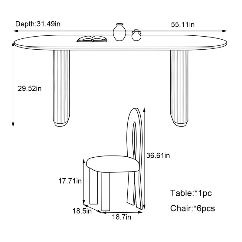 Ensemble de table ovale en bois de frêne Home Home, H 29,52 po x L 55,11 po x l 31,49 po