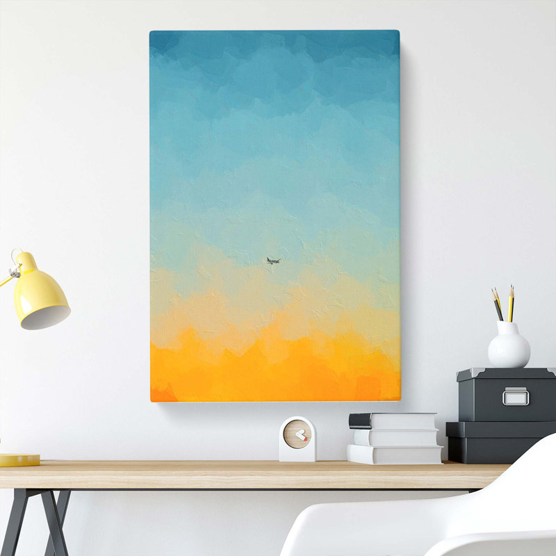 Airplane at Sunset in Abstract - Wrapped Canvas, 76cm H x 50cm W x 3cm D