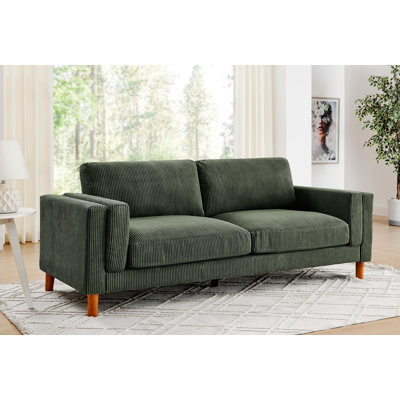 Upholstered Sofa With Square Arm, Wooden Legs