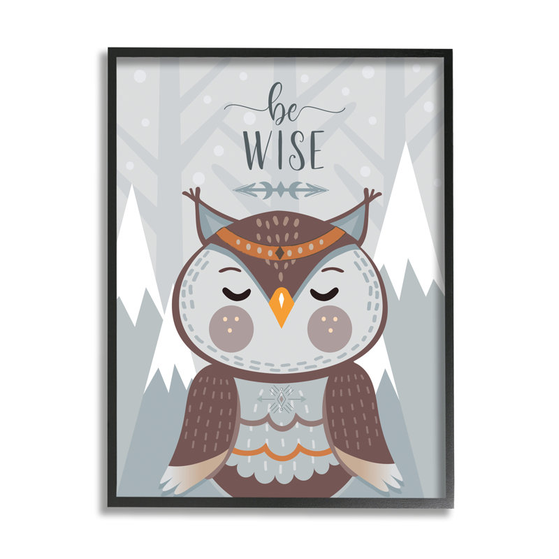 «Be Wise» citation «Hibou des montagnes enneigées», Giclée encadrée noir minuit, H 20 po x l 16 po x P 1,5 po