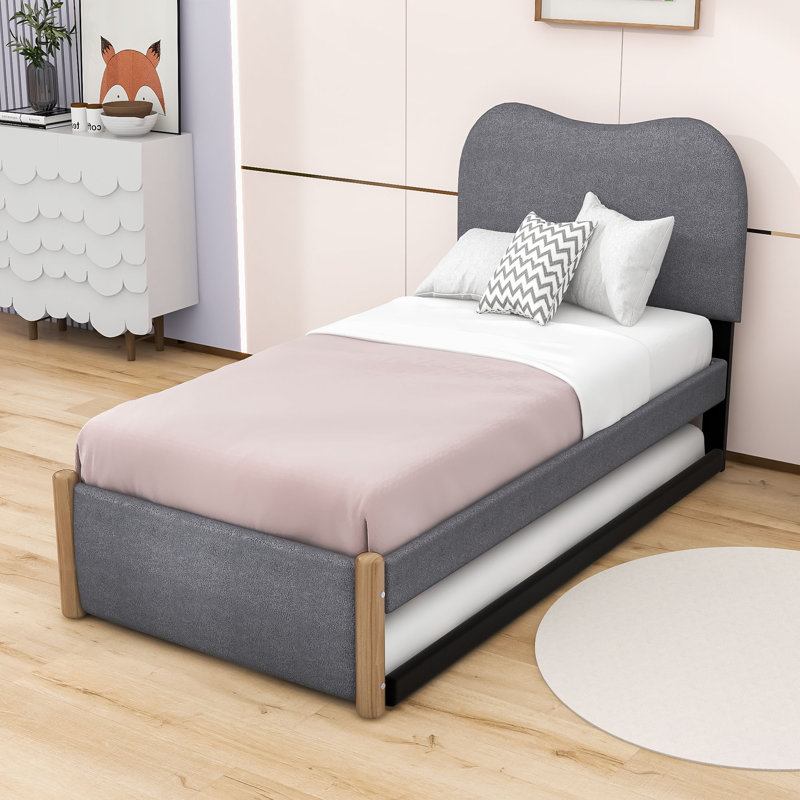 Lit plateforme tapissier Ileana, Simple, gris
