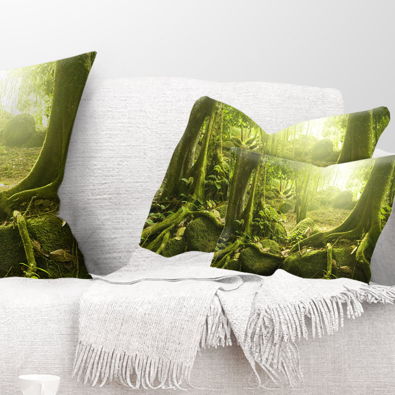 Green Forest with Sun - Landscape Printed Throw Pillow, Rectangular, 12" x 20"
