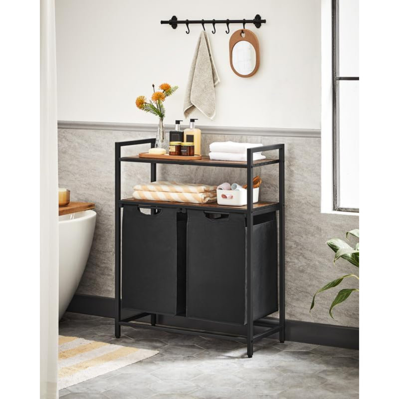 Rustic Black and Brown 2-Shelf Kids Laundry Sorter