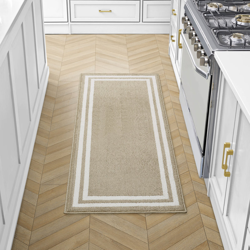 Laura Ashley Debbie Double Border Two-Tone Machine Washable All Loop Tufted Rugs, Runner 2'2" x 5', Berber/Natural
