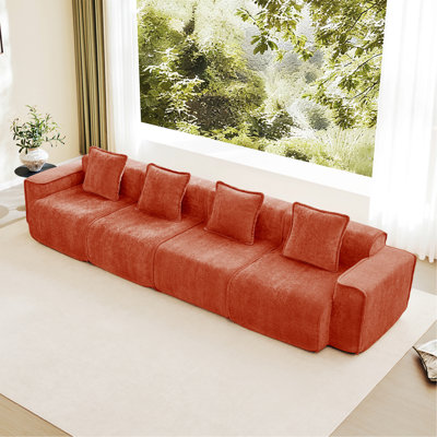 Modular 4-Seat Sofa, Modern Sofa Couch With Throw Pillows