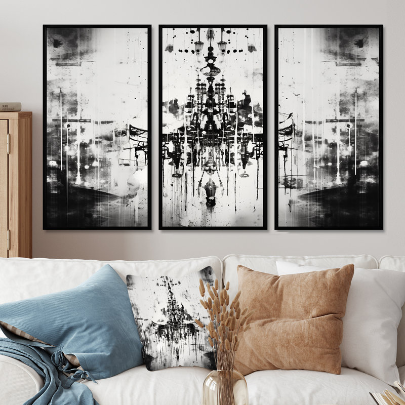 Reneau - Ensemble d'art mural lustre Glam, Cadre flottant noir, H 32 po x l 48 po x P 1 po