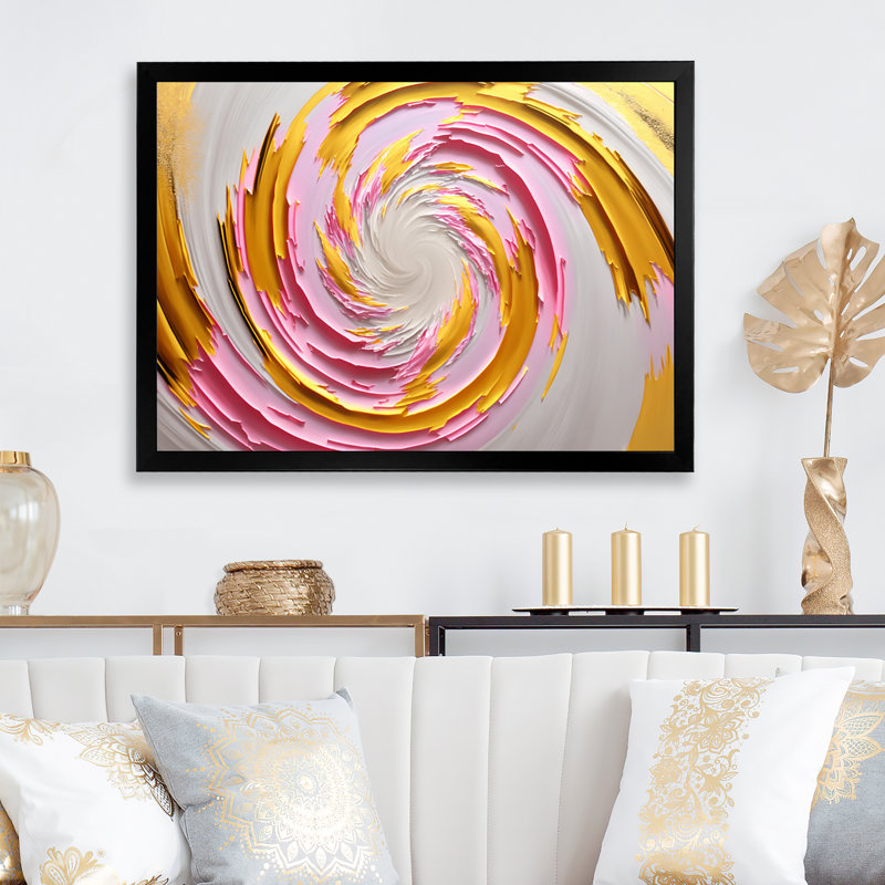 Aquarelle rose abstraite circulaire I - Peinture sur toile, H 30 po x l 40 po x P 1,5 po, Toile avec cadre flottant noir