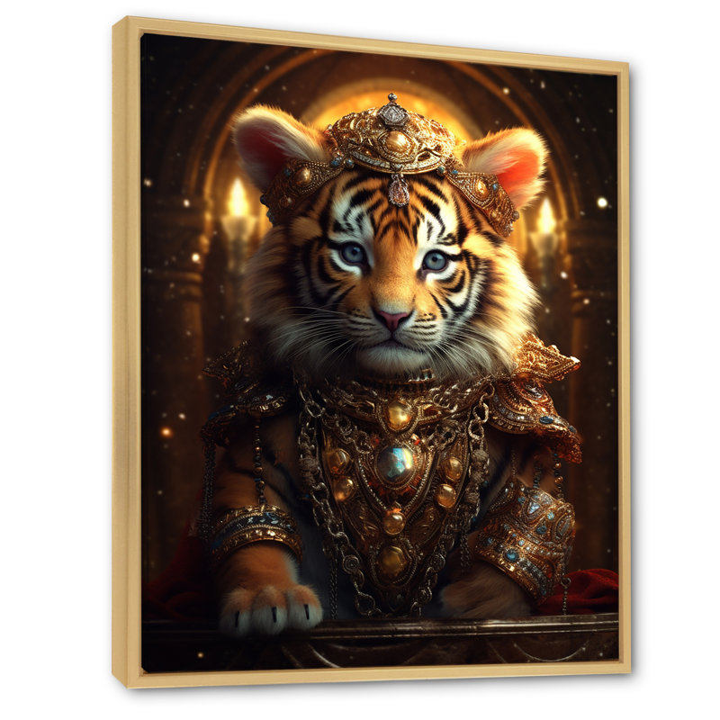 Mignon petit tigre royal sur toile, H 32 po x l 16 po x P 1 po, Cadre naturel flottant