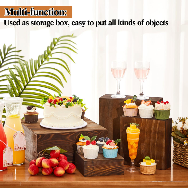 Set Of 4 Wood Display Risers Rustic Cupcake Stand Stackable