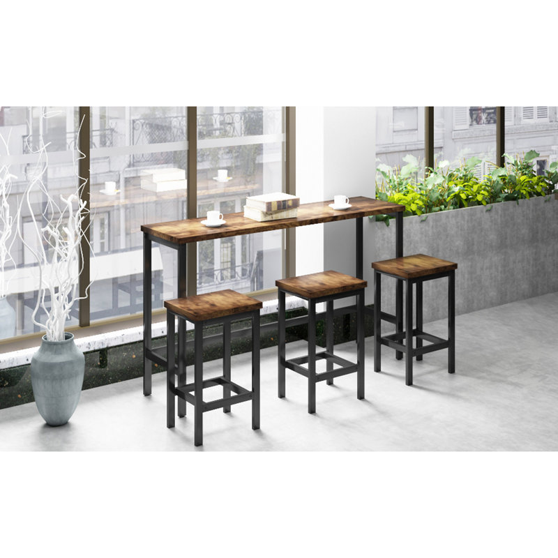 Ensemble de table de salle à manger à hauteur de comptoir avec 3 tabourets, Brun