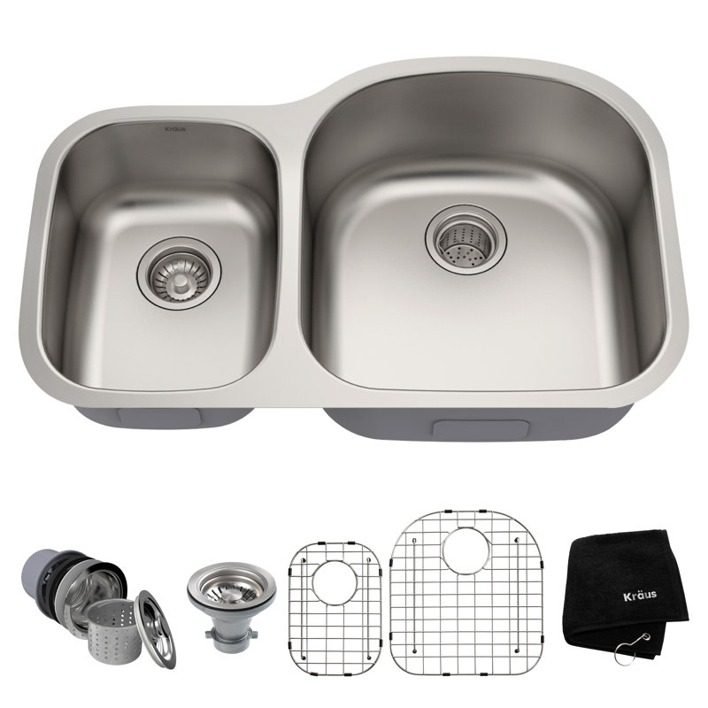 Évier de cuisine à double cuve encastrable en acier inoxydable 60/40 KRAUS