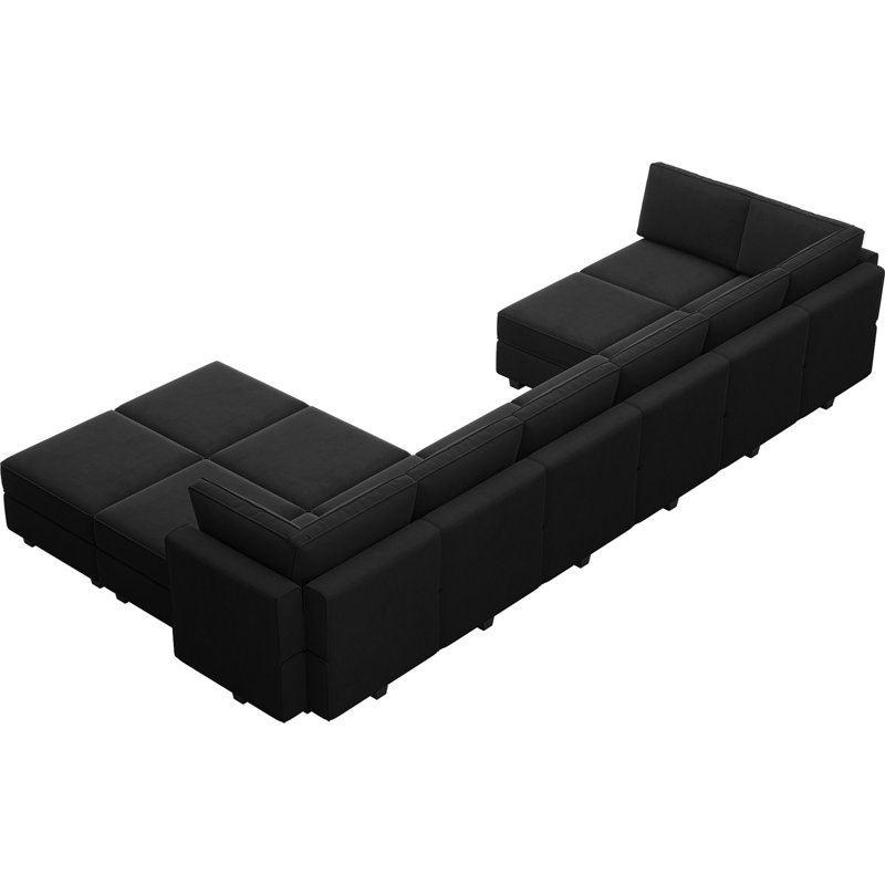169.4” reversible modular sofa in real velvet Wylodene, Velours noir