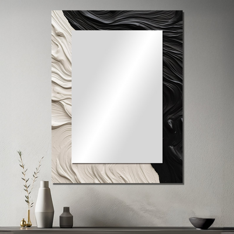 Black White Marbled Dreamscape II - Geometric Decorative Wall Mirror, Modern Mirror, Printed Metal Art, 40" x 30"