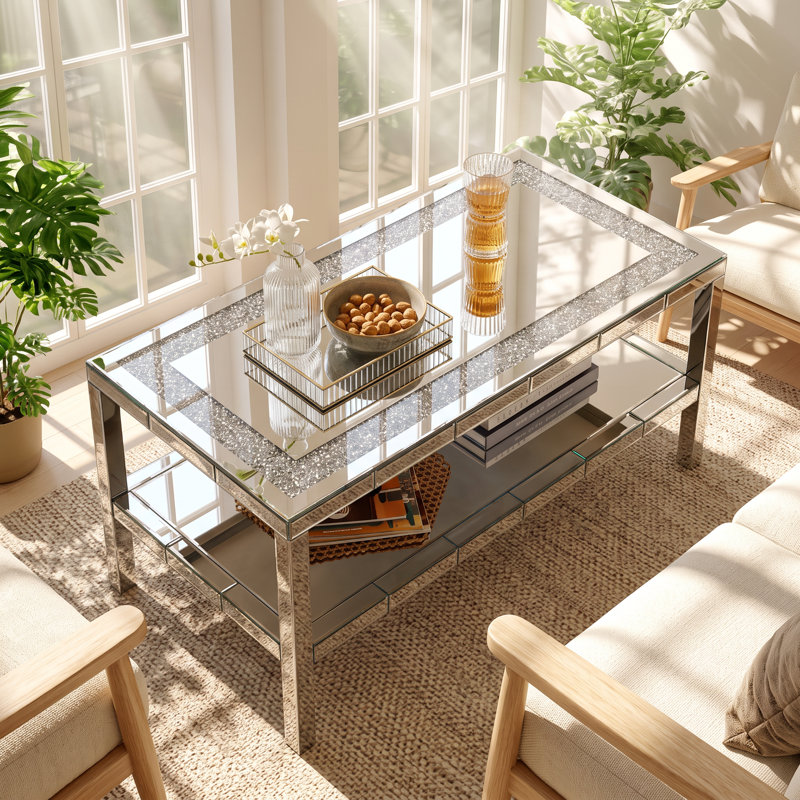 Kai Lee 39.5" W x 19.7" D x 19.7" H 2-Tier Mirrored Glass Coffee Table