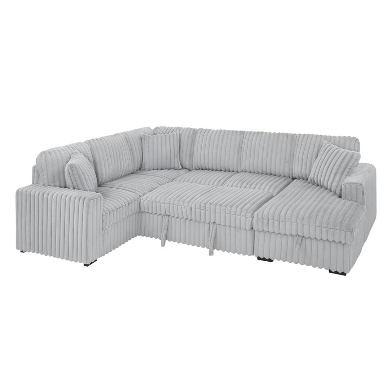 Shonita 122'' Square Arms Sectionl Sleeper Sofa U Shape Sectional Sofa with Pull Out Couch and Storage Chaise&USB Ports