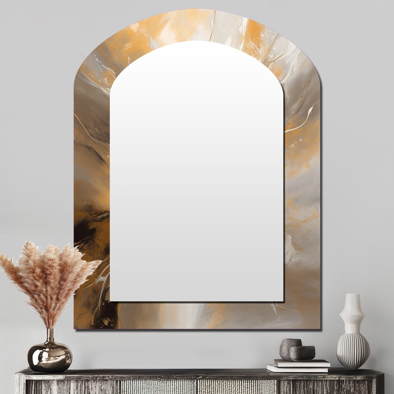 Or et argent chromatique Essence II - grand miroir asymétrique abstrait, miroir mural décoratif arche moderne, impression d'art en métal