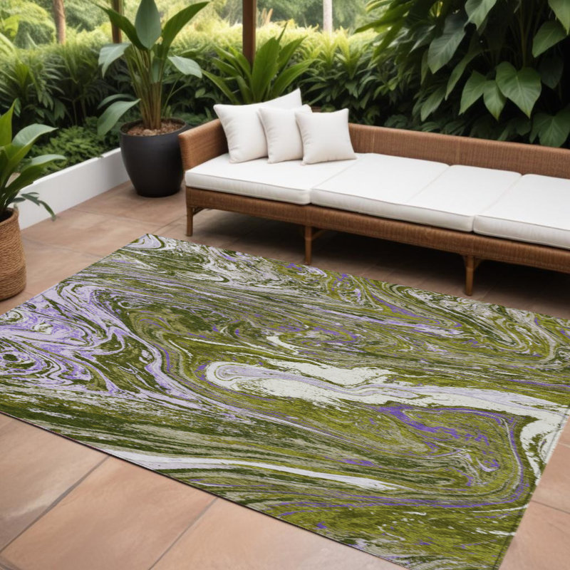Tapis intérieur lavable abstrait vert olive 10 pi x 14 pi HomeRoots