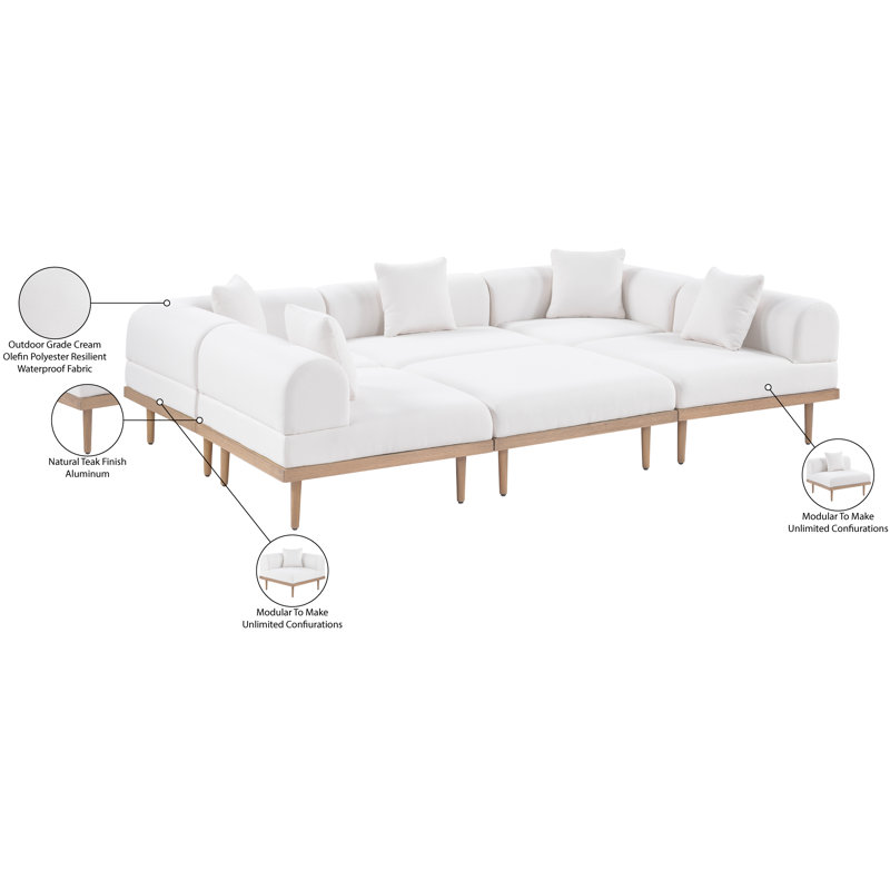 Canapé modulaire d'extérieur en oléfine de 106,5 po Madeleine, Crème, crème