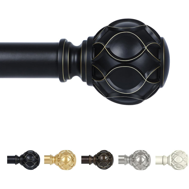 Tringle à rideaux simple ajustable très résistante avec embouts en forme de boule, 36-88 po, noir, 36" - 88", Noir