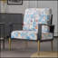 Fauteuil en velours rétro avec imprimé floral à dossier bas et pieds en métal doré et structure en bois d'hévéa