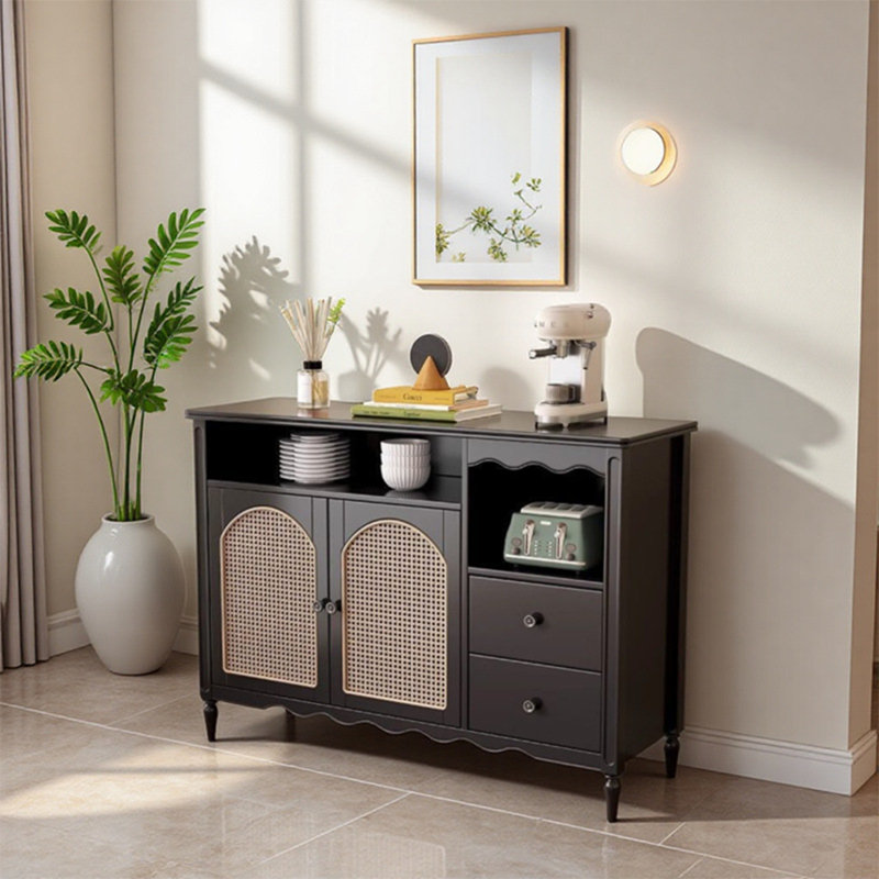 Vitrine en rotin mi-antique, Noir