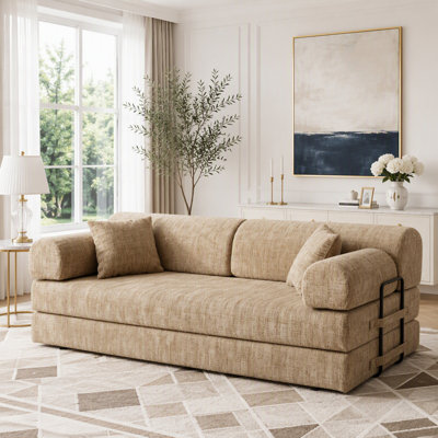 Convertible Sleeper Sofa Bed with Two-Tone Bouclé Fabric, Fixed-Shape Frame, and Multifunctional Design for Modern Living Spaces