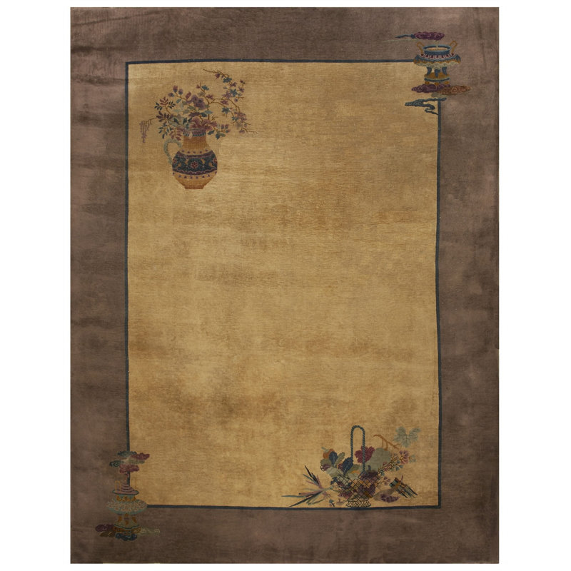 Tapis brun clair antique en laine de taille art déco