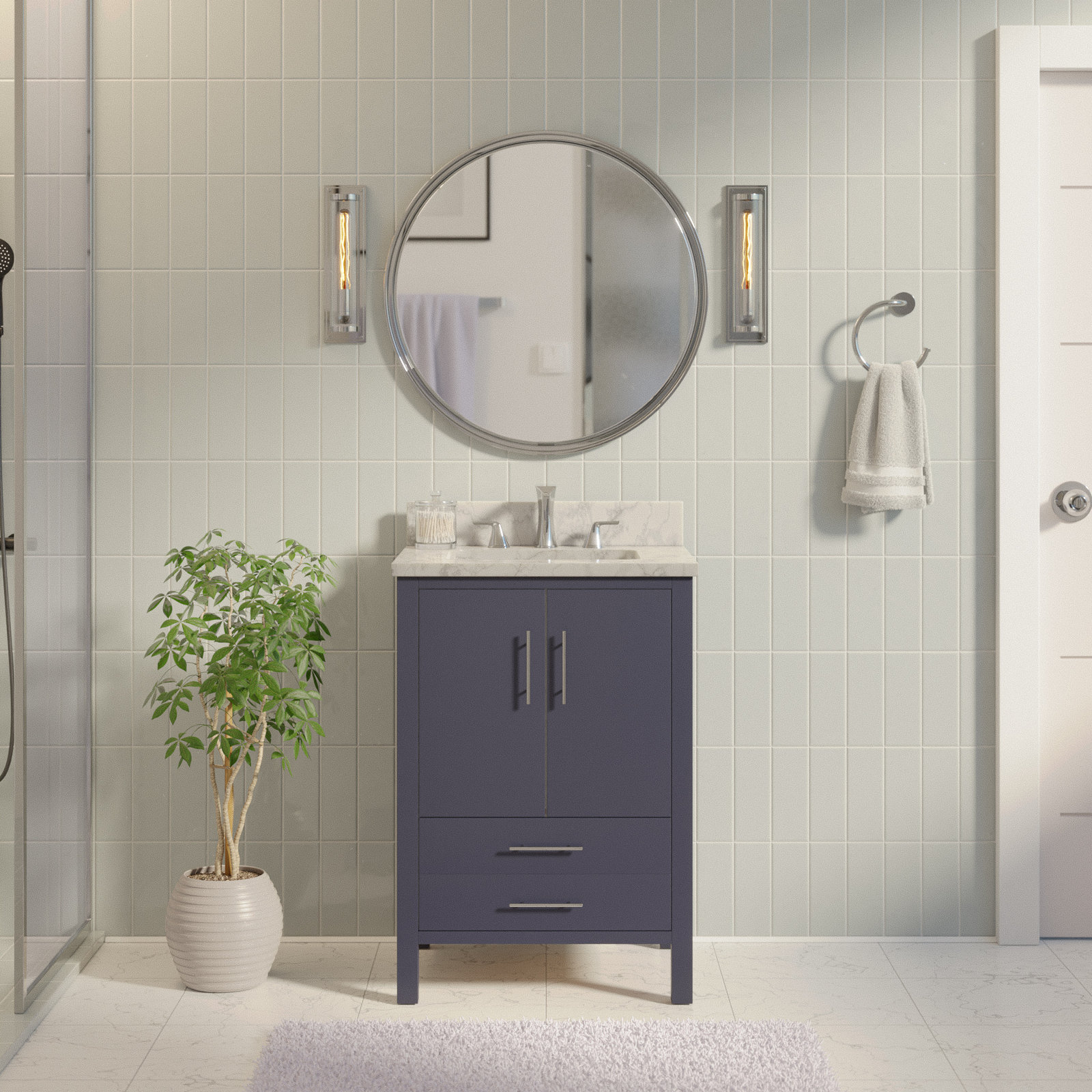 Kiara 24'' Single Bathroom Vanity, Marine Gray, Carrara Marble