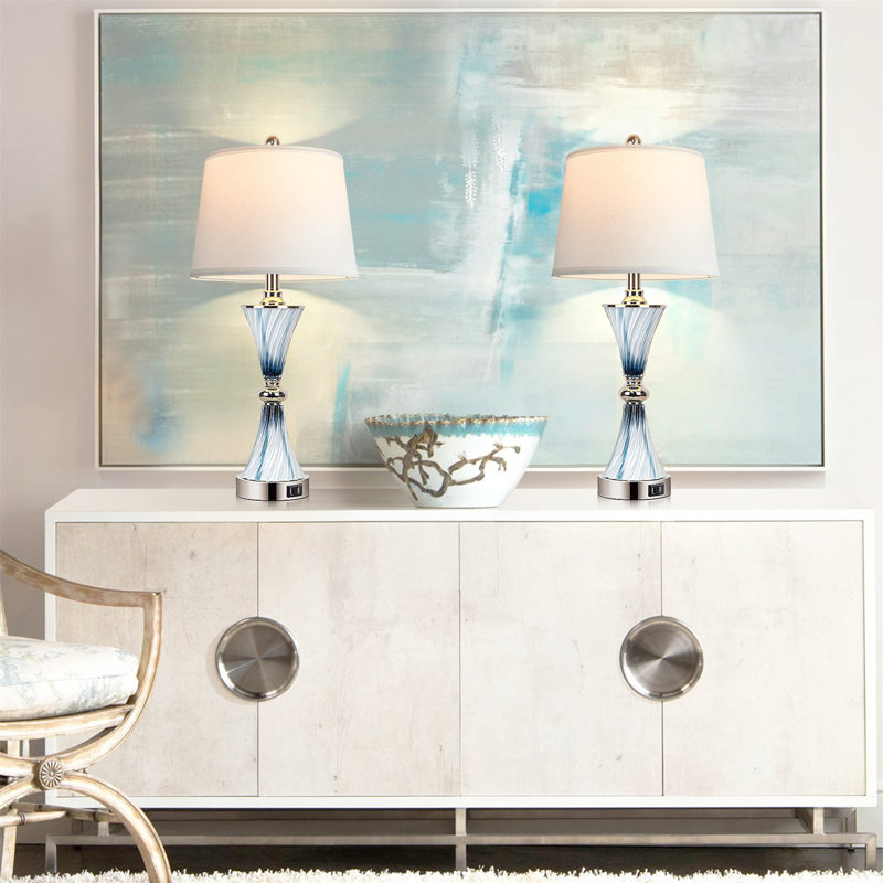 Ahola Table Lamp, Blue, 26" H x 12" W x 12" D