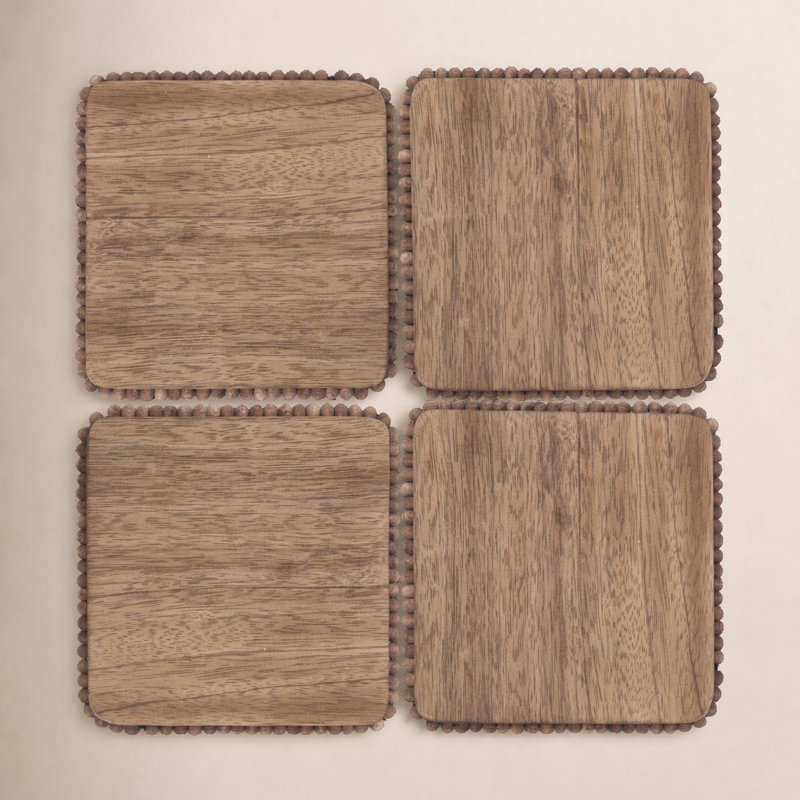 Vika Wood Square 4 Piece Coaster Set