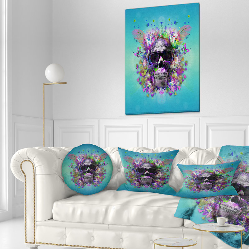  Abstract Skull with Glasses and Butterflies Lumbar Pillow