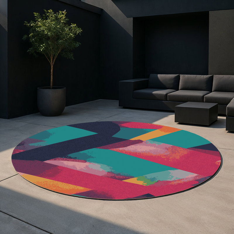 Nova Grid Indoor And Outdoor Area Rug, Round 5'