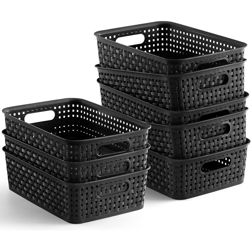 Paniers de rangement en plastique - Petit garde-manger et organisateurs de maison pour la lessive, la salle de bain, la cuisine, les armoires et les tablettes, noir
