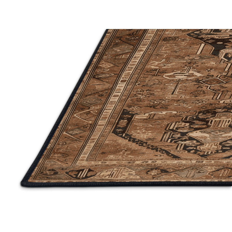 Machine Washable Turkish Brown Area Rug, Round 5'