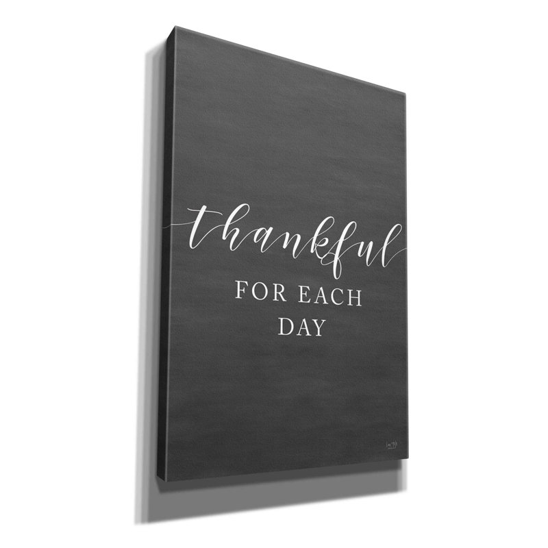 «Thankful for Chaque Jour» par Lux + Me - Art textuel sur toile tendue, H 18 po x l 12 po x P 0,75 po