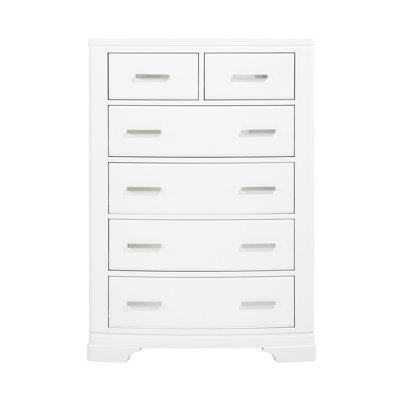 Commode de rangement moderne moderne à finition blanche avec 6 tiroirs à glissières lisses, transitionnel, commode verticale 1 pièce (comprend la commode seulement et non le miroir)