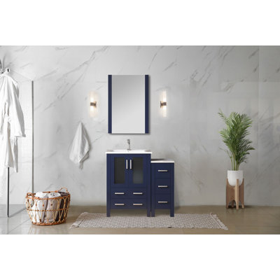 Harborfront 36 in W x 18.25 in D Single Bath Vanity with Side Cabinet and White Ceramic Top
