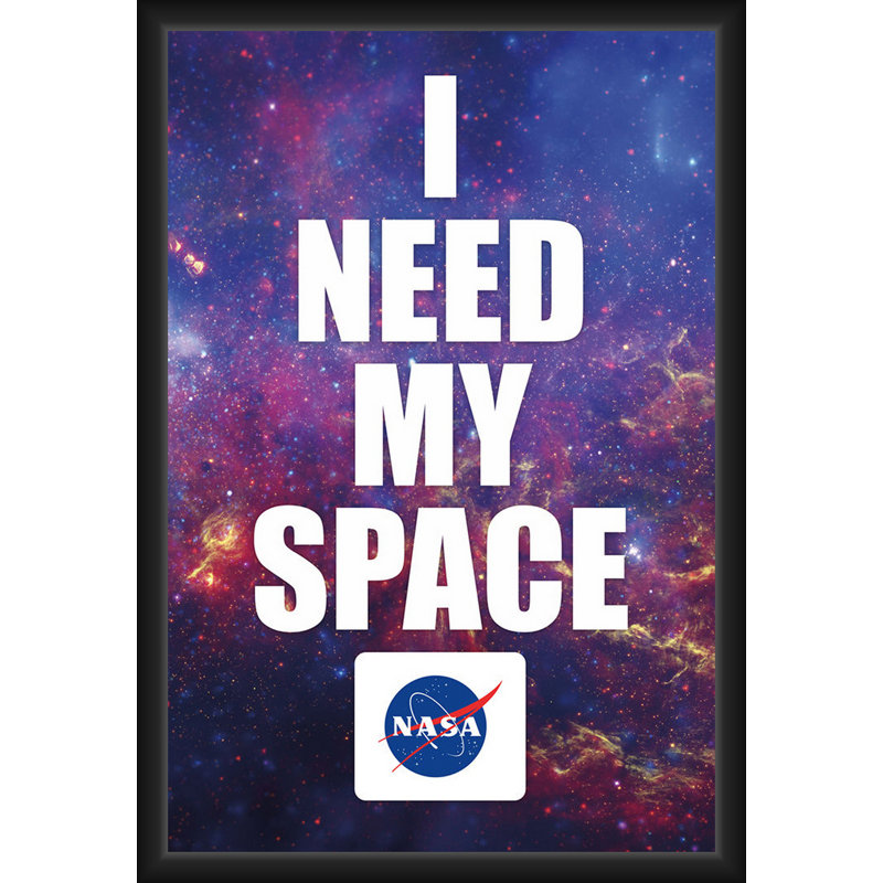  Sous licence officielle de la NASA - I Need My Space - affiche d'art encadrée - 24 po x 36 po - Cadre en bois d'ingénierie robuste avec verre plexi - prêt à être accroché