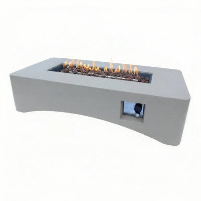 Weather Resistant Lightweight Concrete Propane Fire Table, Rounded Safe Edges, Built-in Handles, Includes Lava Rocks & Waterproof Cover for Patio Backyard