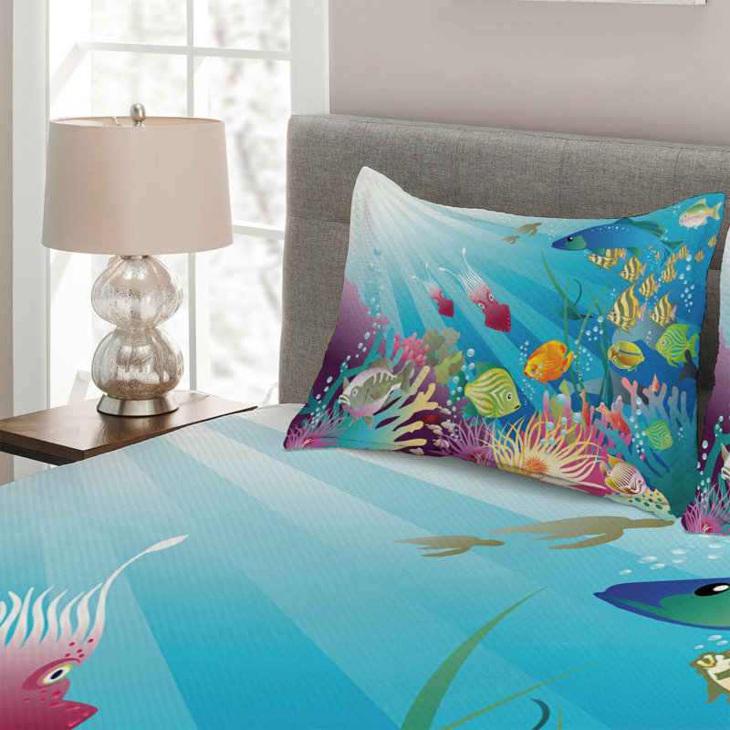 Coastal Polyester Coverlet, King Bedspread + 2 Shams