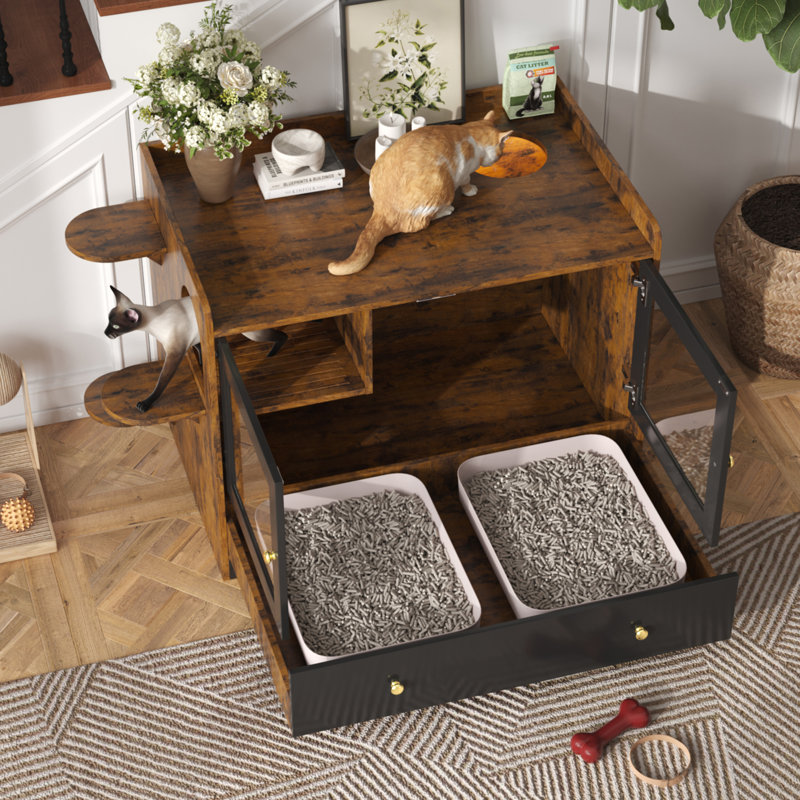 Enceinte de litière pour chat avec tiroir et escalier pour chambre à coucher