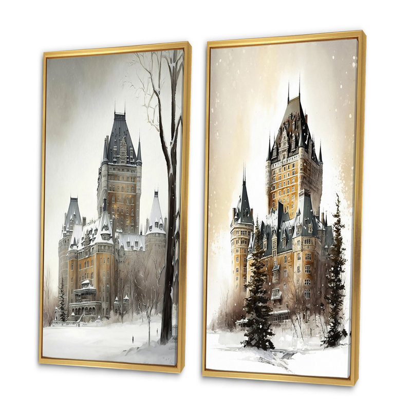 «Winter Season Chateau Frontenac», 2 pièces, H 32 po x l 32 po, Encadrement doré