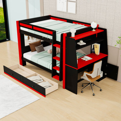 Lit superposé avec lumières DEL, bureau et tiroirs